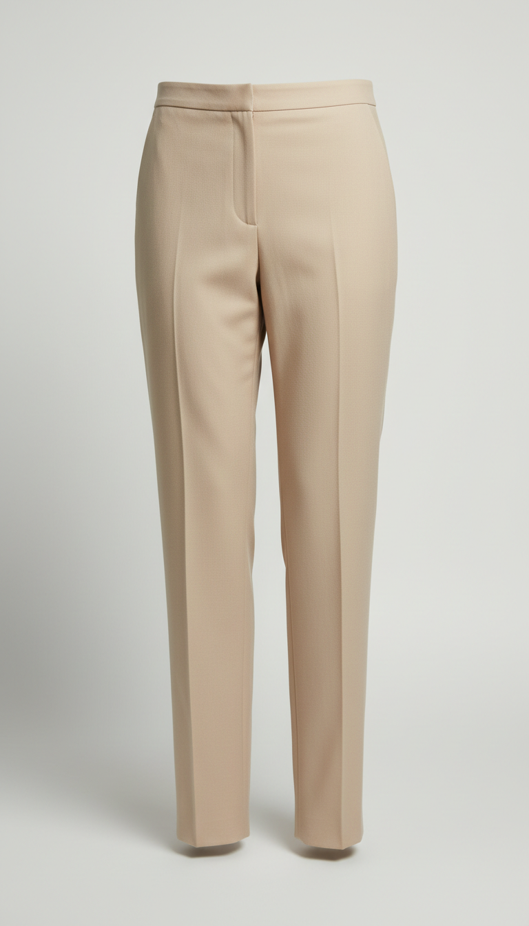 Champagne Beige Tailored Crepe Trousers