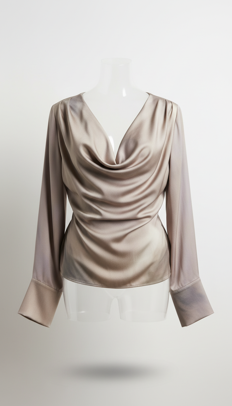 Porcelain Silk Draped Blouse
